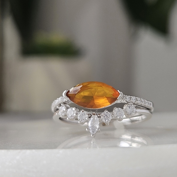 Vintage Style Citrine orange ring set, size 7, 925 Sterling silver - Picture 2 of 5